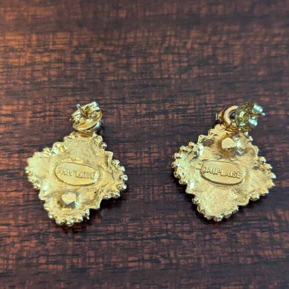 Vintage Dauplaise Statement Earrings Gold Garnet Tone Costume Jewelry Victorian - Picture 2 of 6